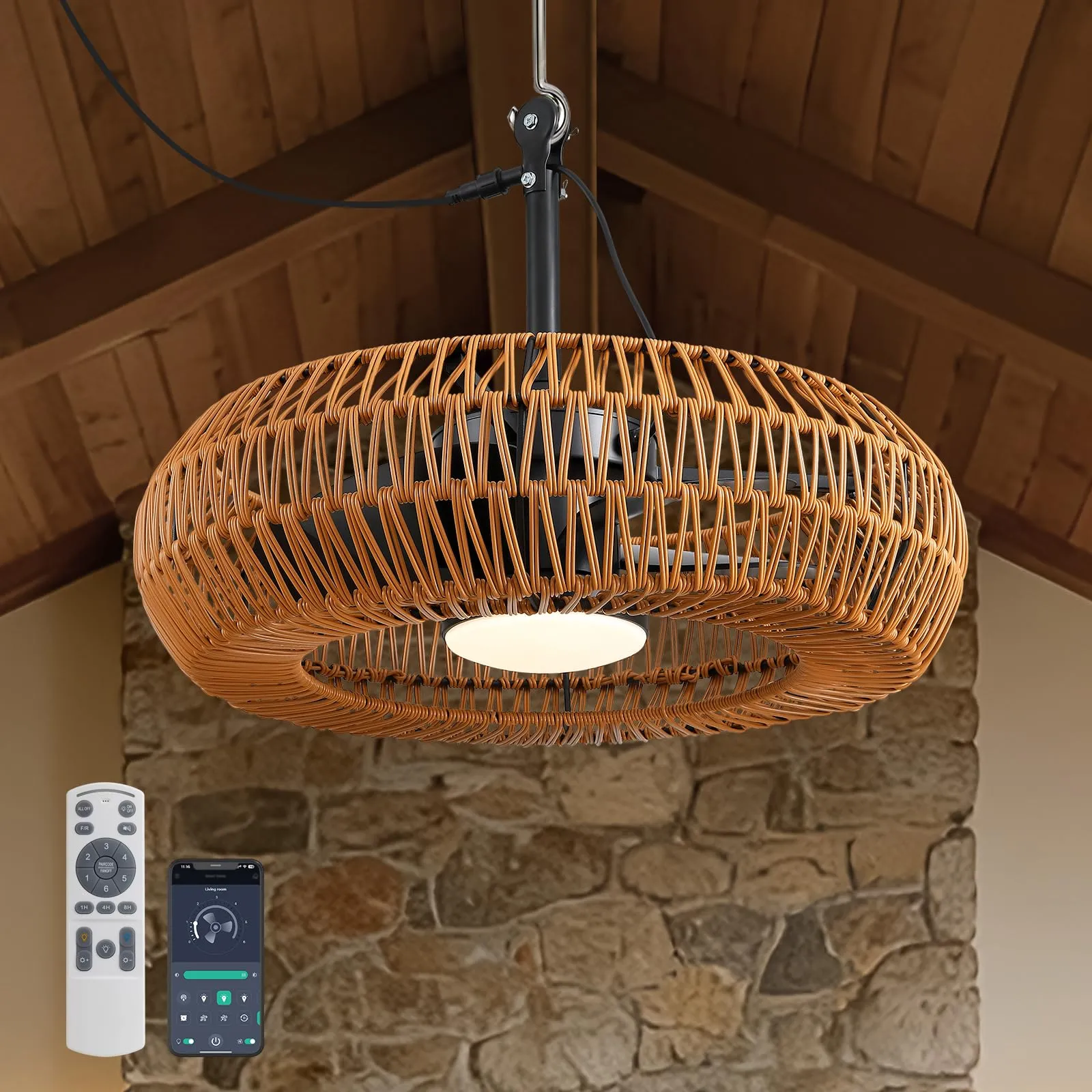 23.6" Outdoor Indoor Ceiling Fans with Lights, Waterproof Plug in Ceiling Fan with Remote, 3CCT Dimmable, Reversible, Gazebo Fan with Hanging Hook for Patios, Canopy,Bedroom,Porch