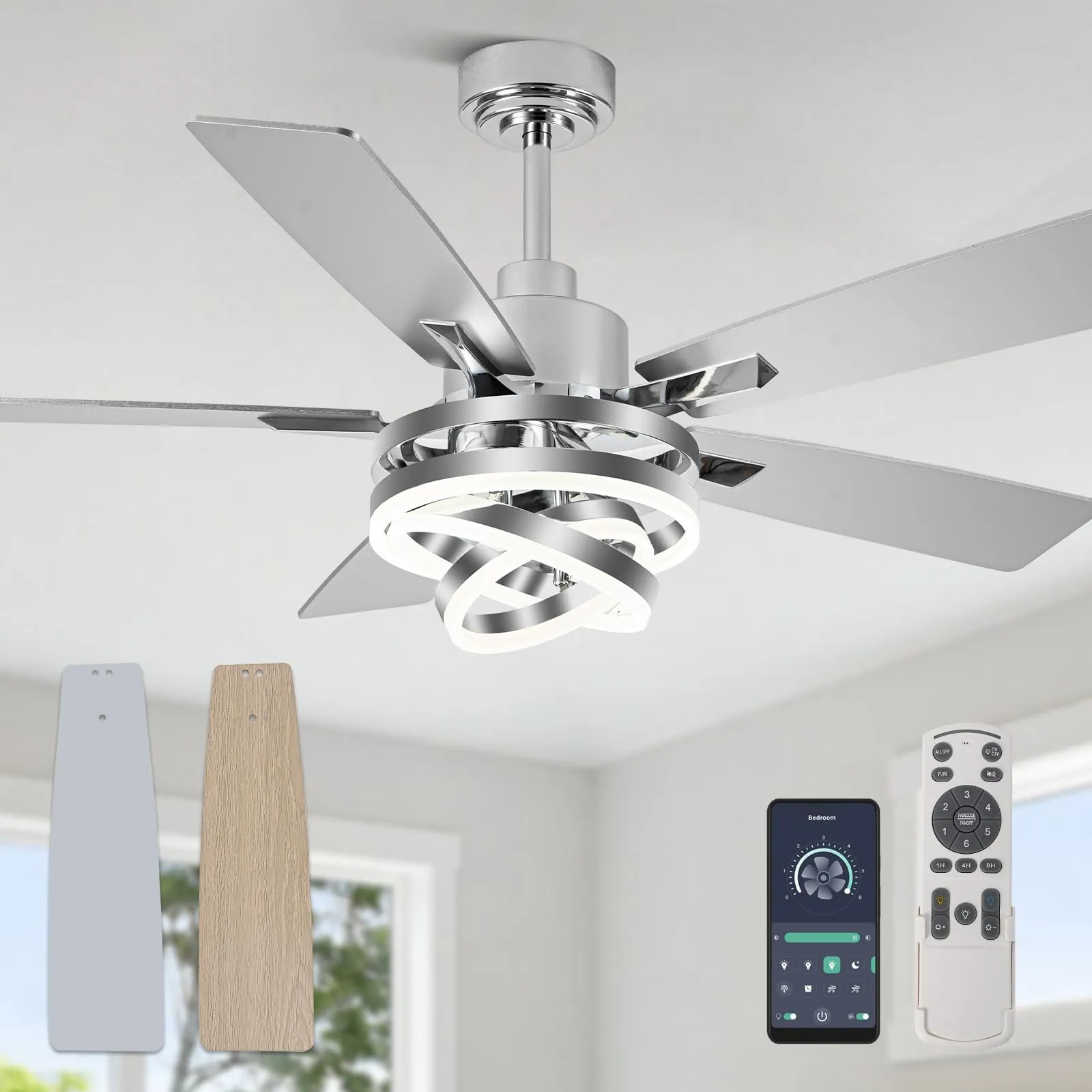 52" Modern Chandelier Fandelier Ceiling Fan with Light