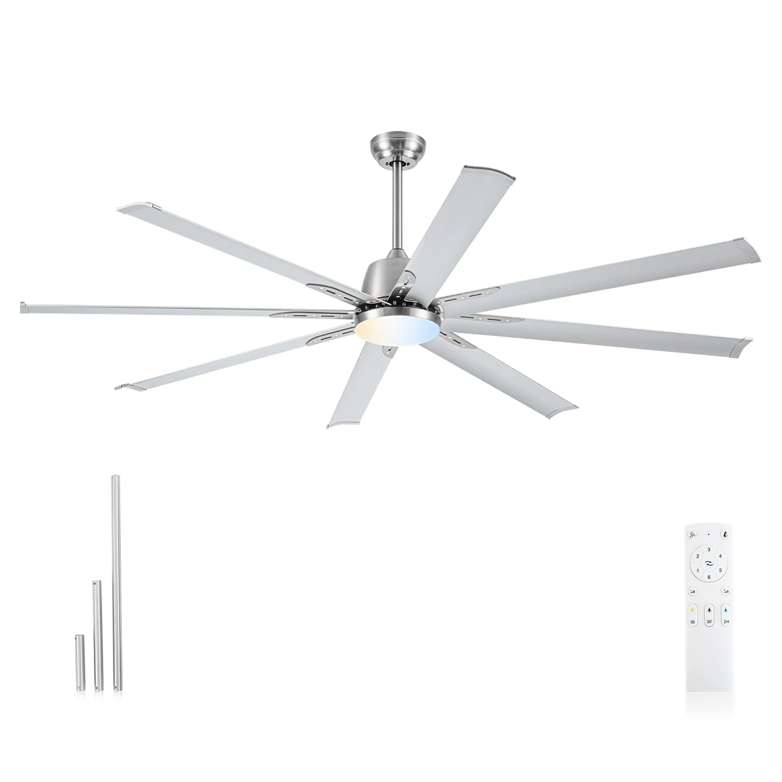 72 Inch Aluminum Ceiling Fan with Lights for Covered Patio,8 Sliver Blades