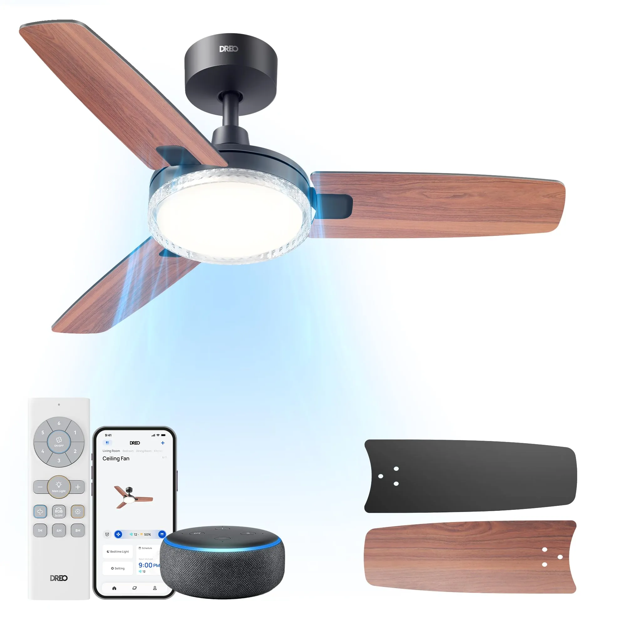DREO Bedroom Ceiling Fans with Lights and Remote, Smart Ceiling Fan 42 Inch