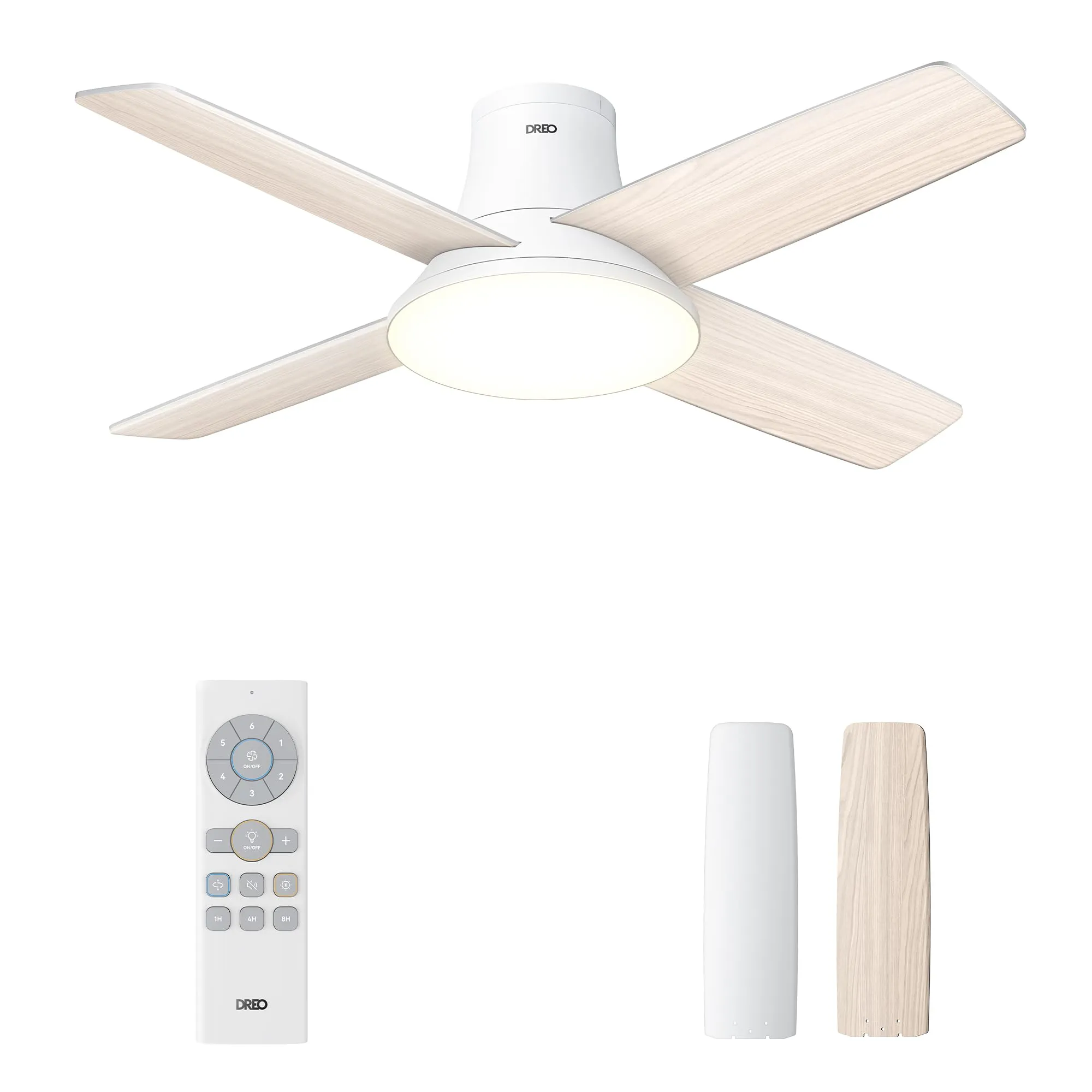 DREO Ceiling Fan, 44 Inch Low Profile Ceiling Fan with Light and Remote, 5CCT LED, 6-Level Dimmable, 6-Speed, Reversible Motor, 22 dB, Timer, Easy-Install, Black Flush Mount for Bedroom