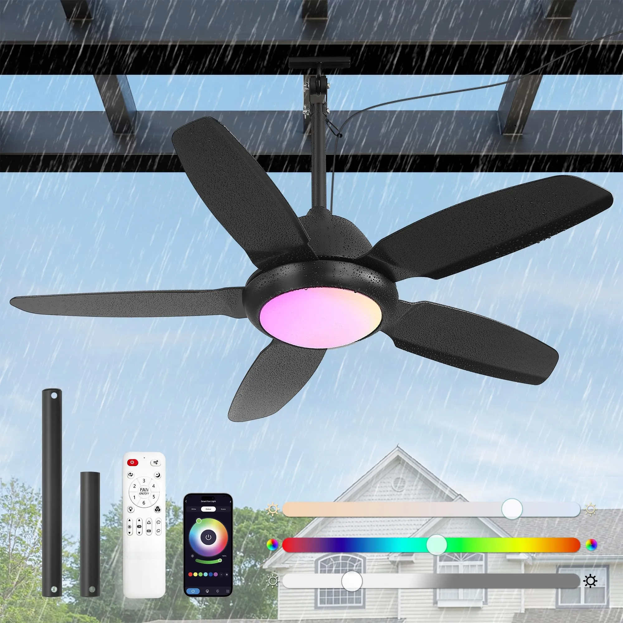 Fanbulous 42" Waterproof Outdoor Ceiling Fan with Light for Patio,Black