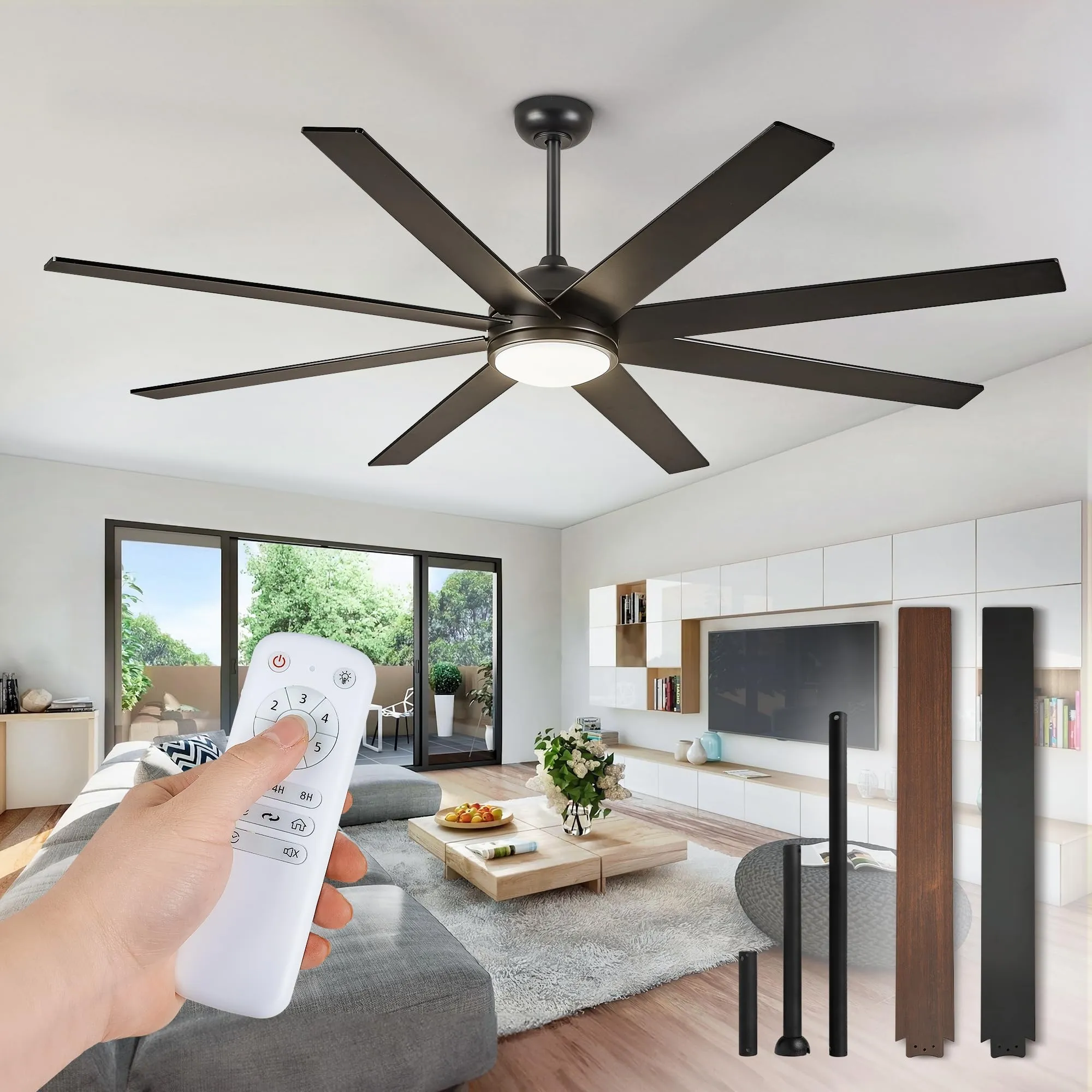Fanbulous 65 Inch Black Ceiling Fans with 3CCT Lights and Remote