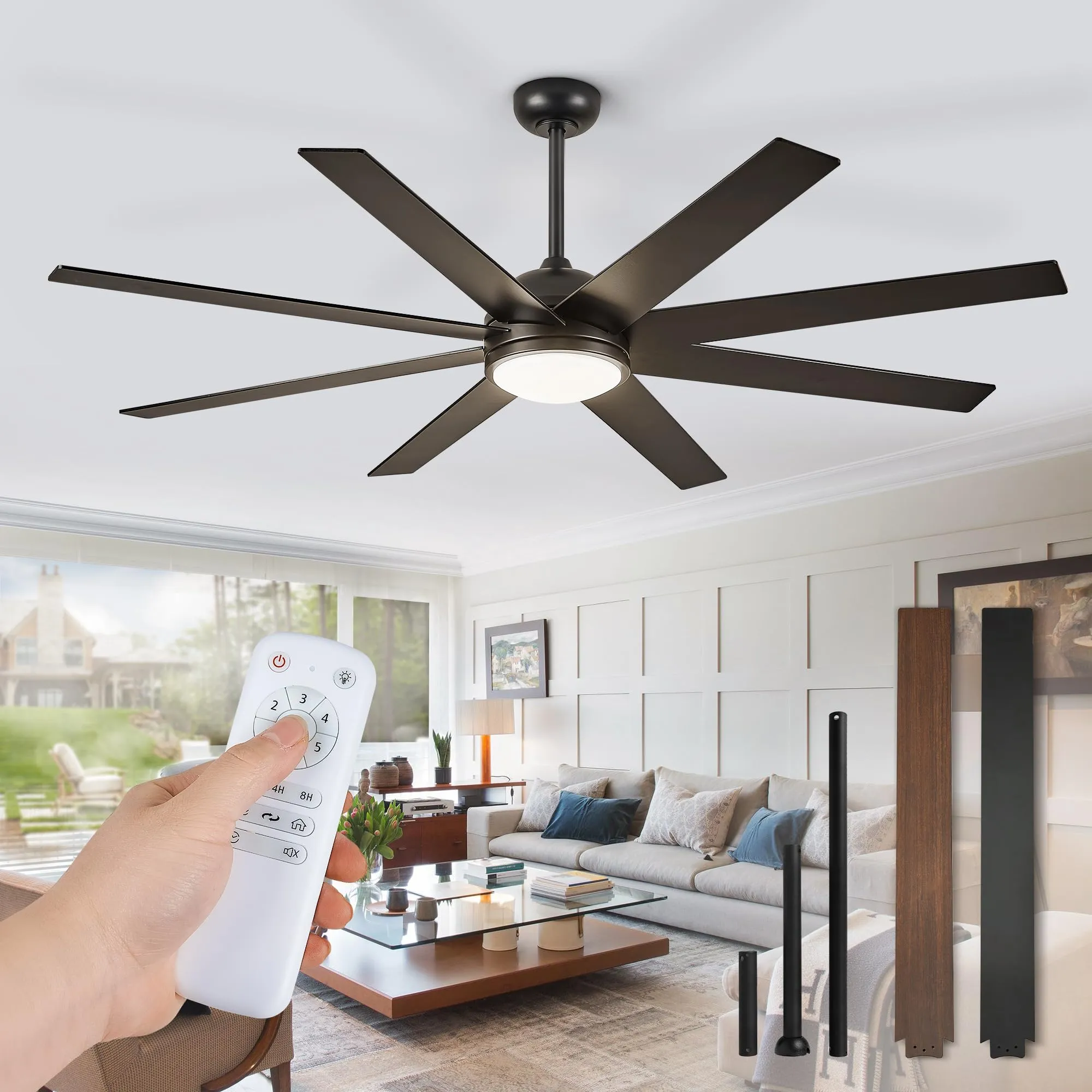 Fanbulous 72 inch Ceiling Ceiling Fan with Light and Remote, Black