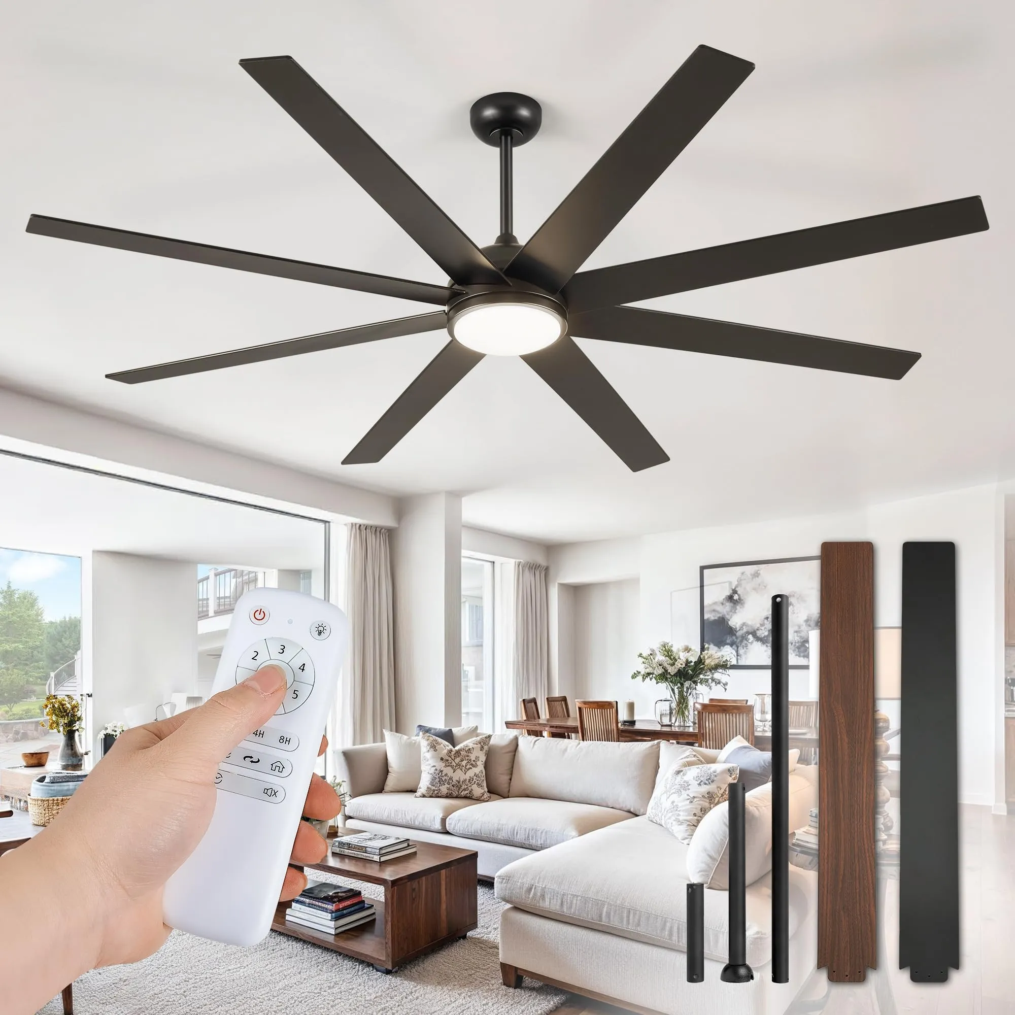 Fanbulous 74 Inch Black Ceiling Fans with 3 CCT Lights and Remote