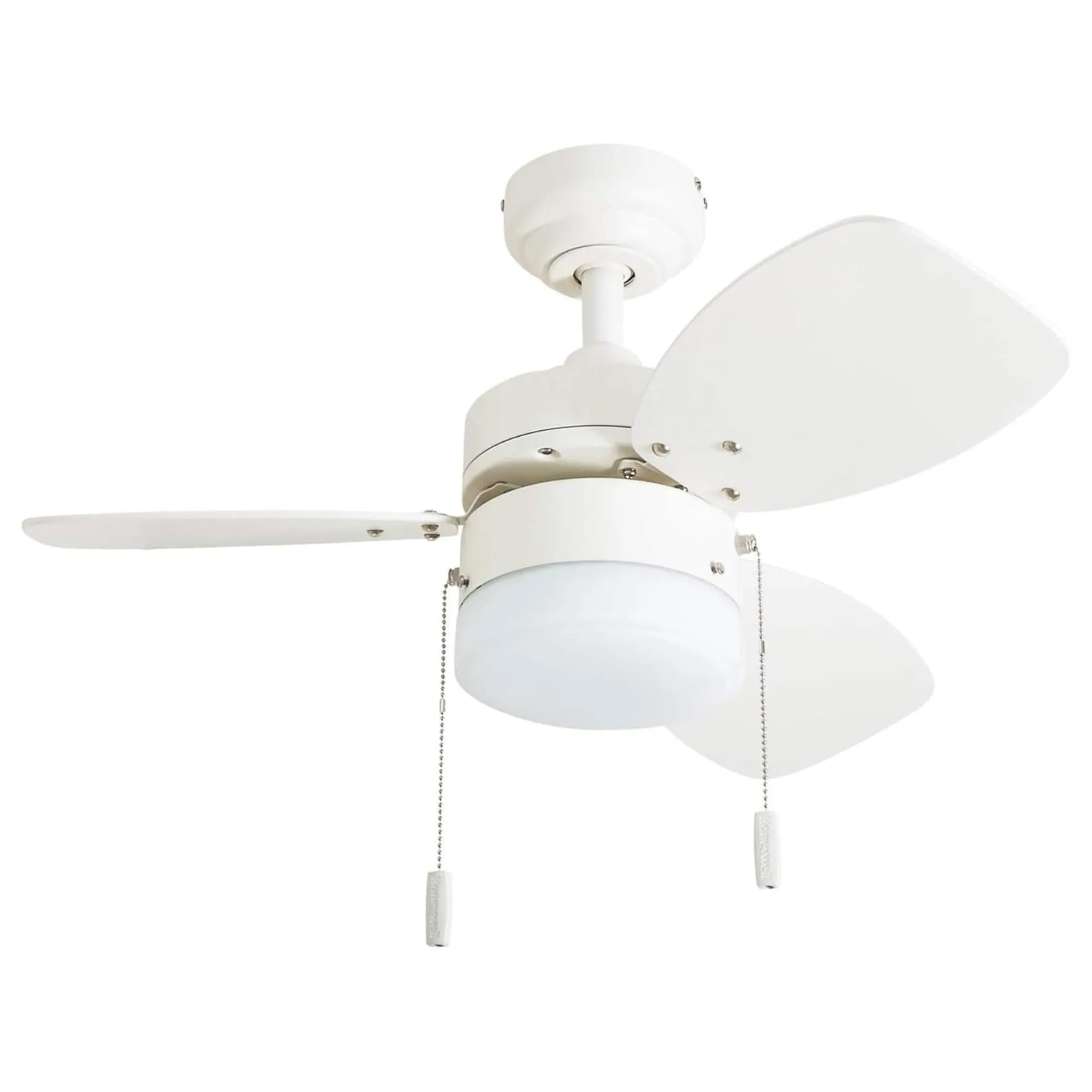 Honeywell Ceiling Fans Ocean Breeze Modern 30 Inch Ceiling Fan with Light, Pull Chain LED Indoor Fan with 3 Blades, White and Brown Maple Blade Finish Options, White (50600-01)