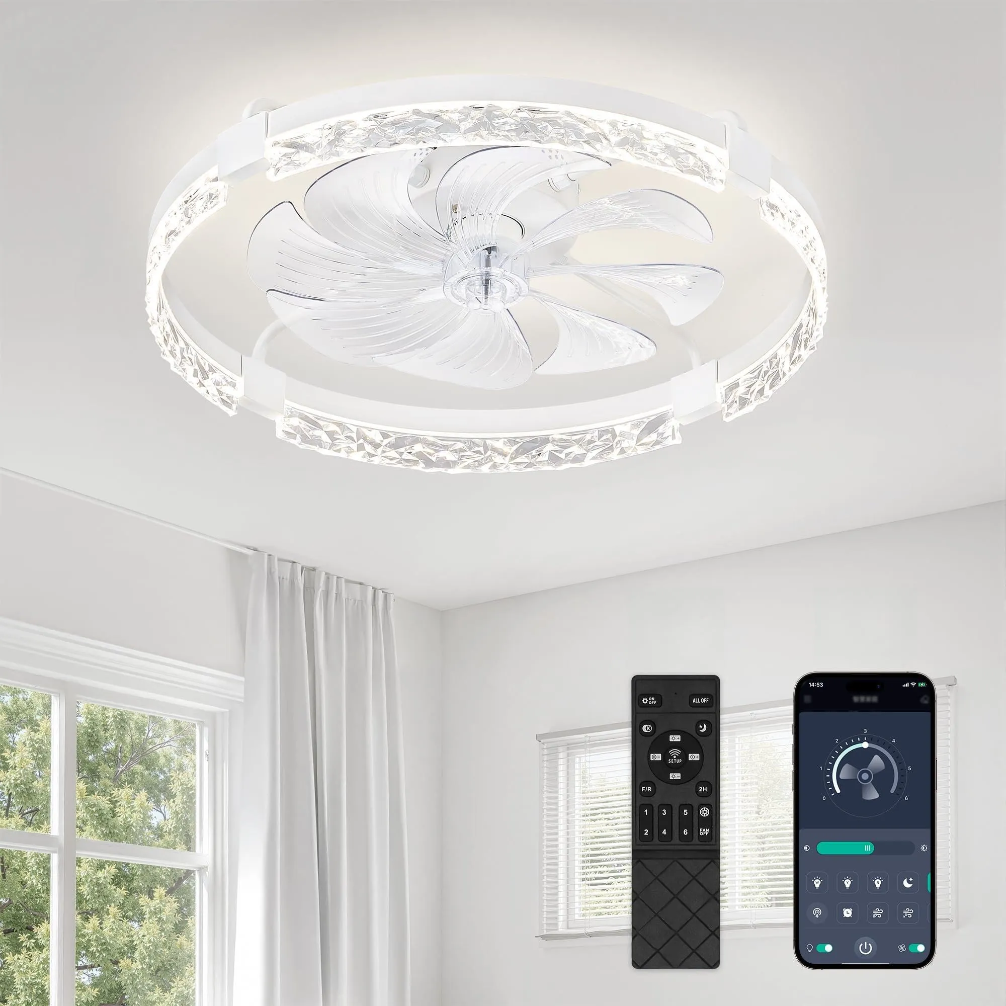 LEDIARY 24" Ceiling Fans with Lights and Remote, Fandelier White