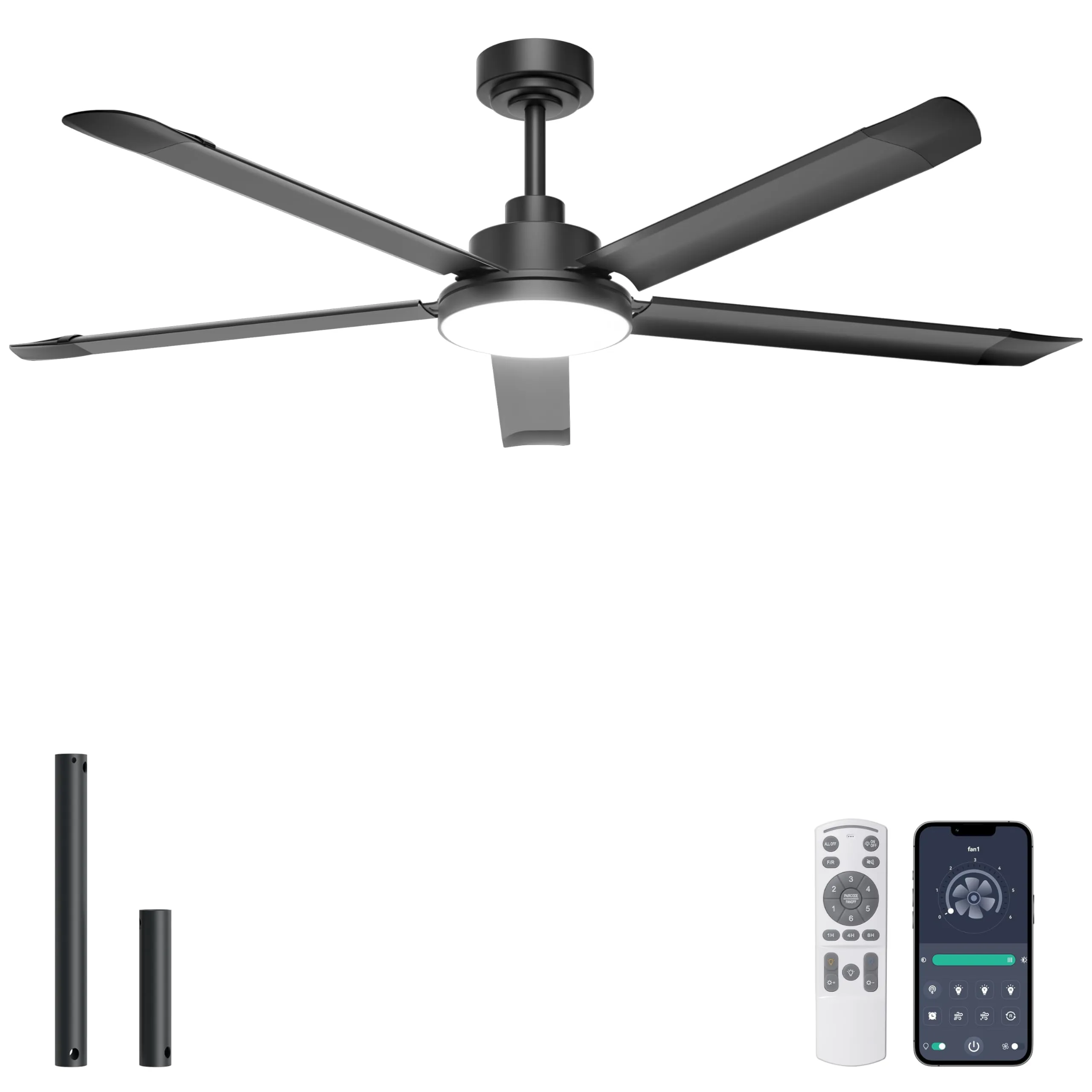 Ohniyou 60'' Industrial Ceiling Fan with Light for Patio, Porch, Black
