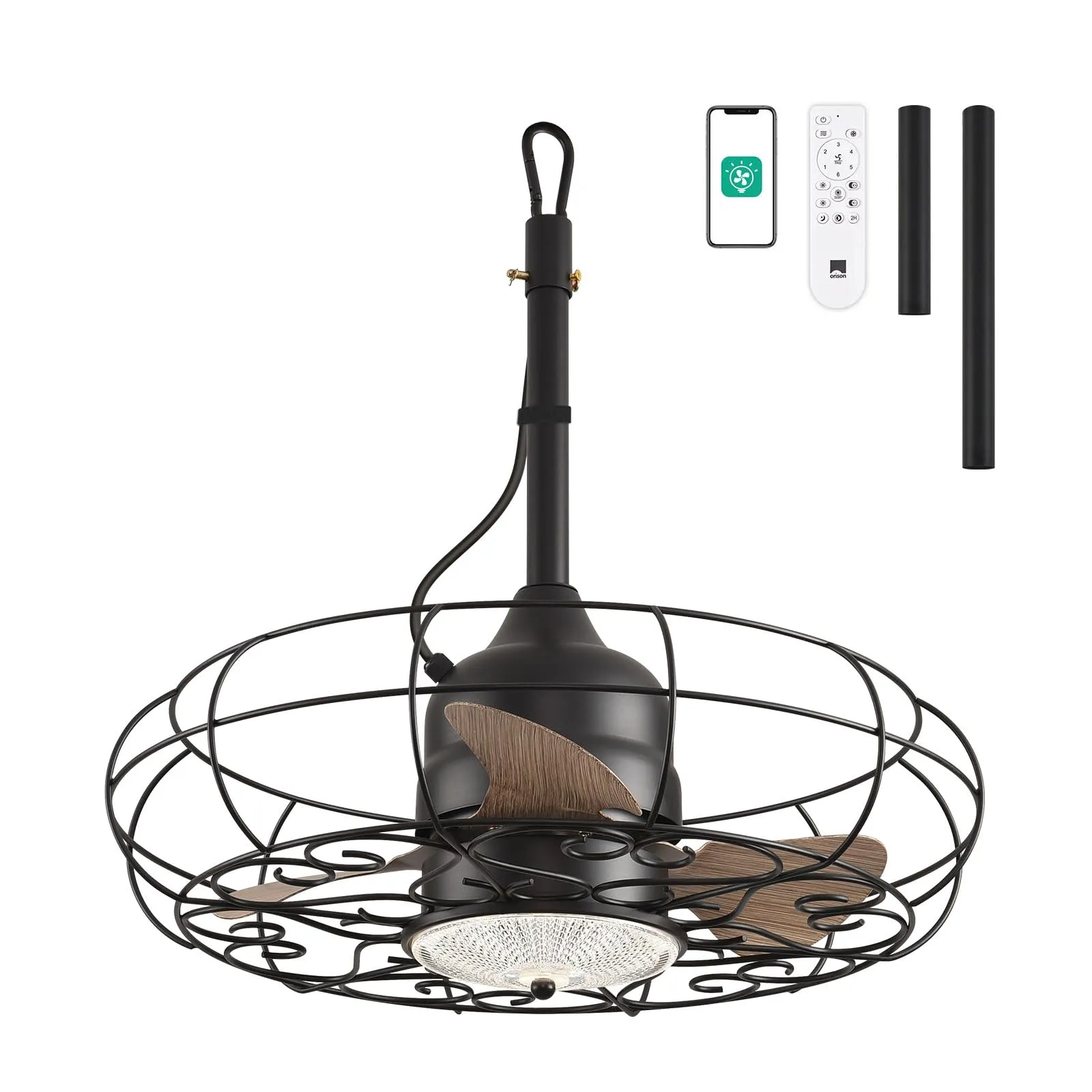 21" Waterproof Outdoor Ceiling Fan with Light, Plug in Gazebo Fan