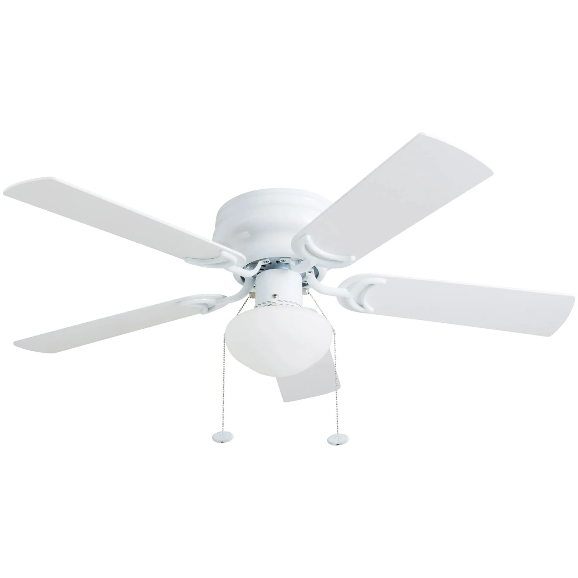 Prominence Home Alvina 42" Traditional Ceiling Fan, LED Flush Mount Light Fixture, White - Large Indoor Modern Electric Fan with 800 Lumens, 5 Dual-Finish Blades, and 3-Speed Reversible Motor