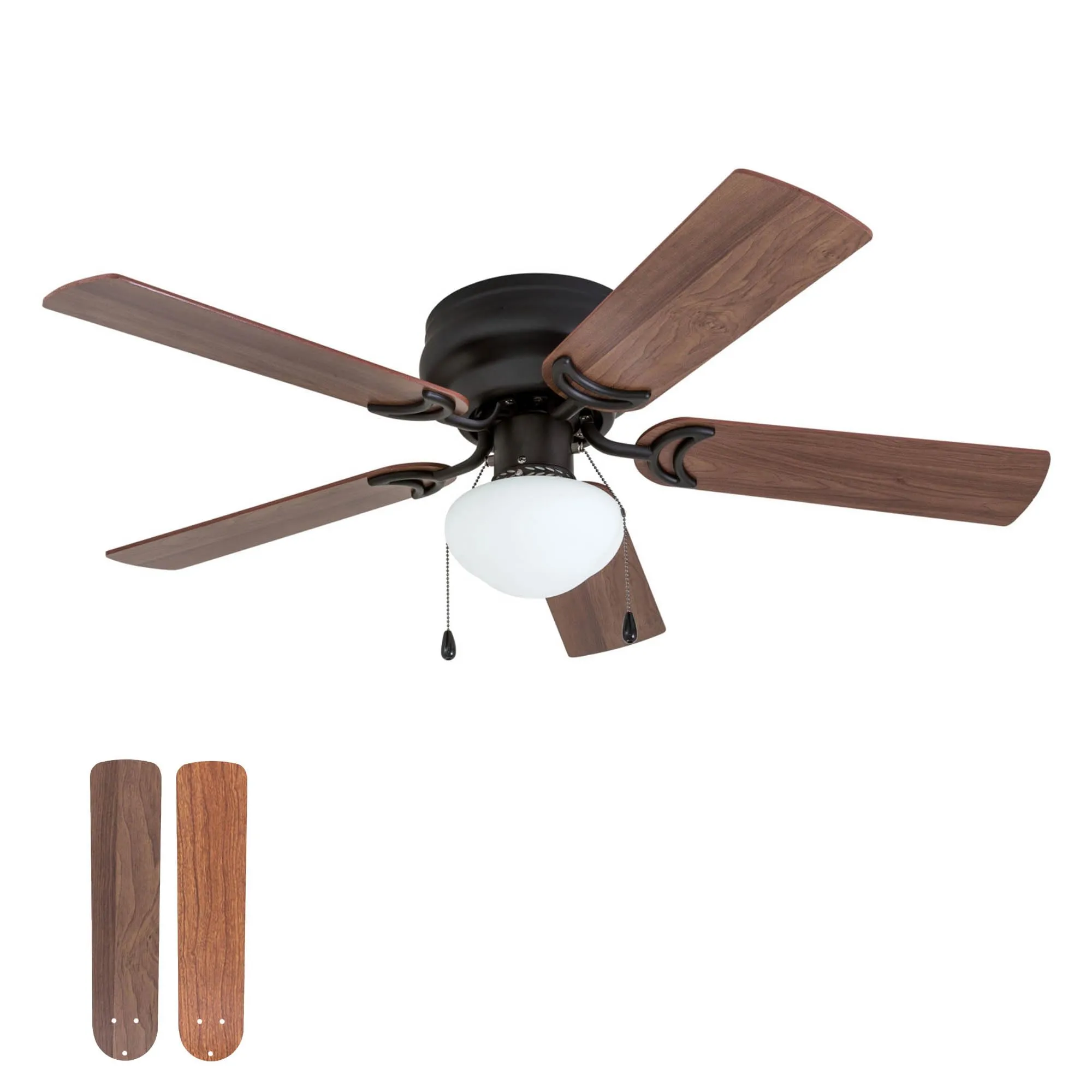 Prominence Home Alvina Traditional 42 Inch Ceiling Fan with Light, LED Flush Mount Ceiling Fan, Indoor Fan with 5 Blades, Light Cherry and Maple Brown Blade Finish Options, Bronze (50860-01)