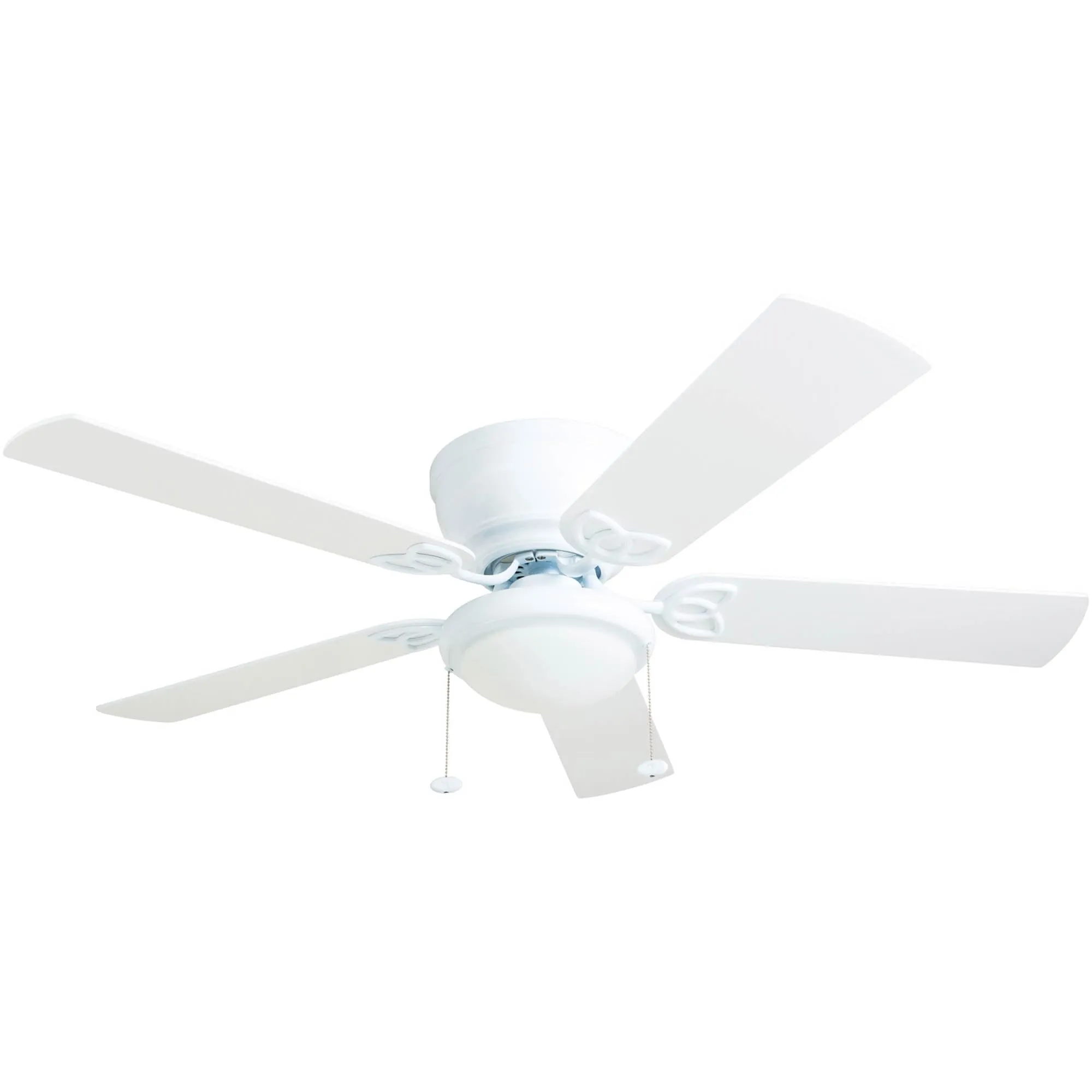 Prominence Home Benton Traditional 52 Inch Ceiling Fan with Light, LED Flush Mount Ceiling Fan, Indoor Fan with 5 Blades, White and Gray Oak Blade Finish Options, White (50852-01)