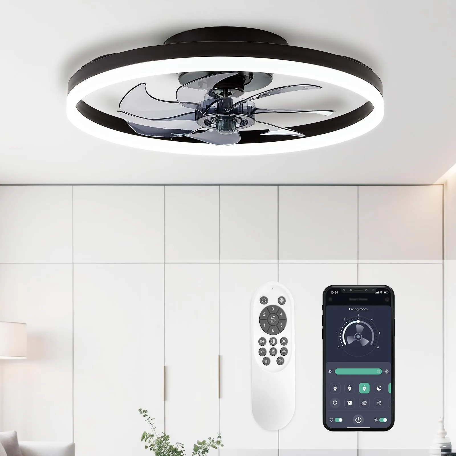 STERREN Ceiling Fans with Lights,20" Low Profile LED Ceiling Fan
