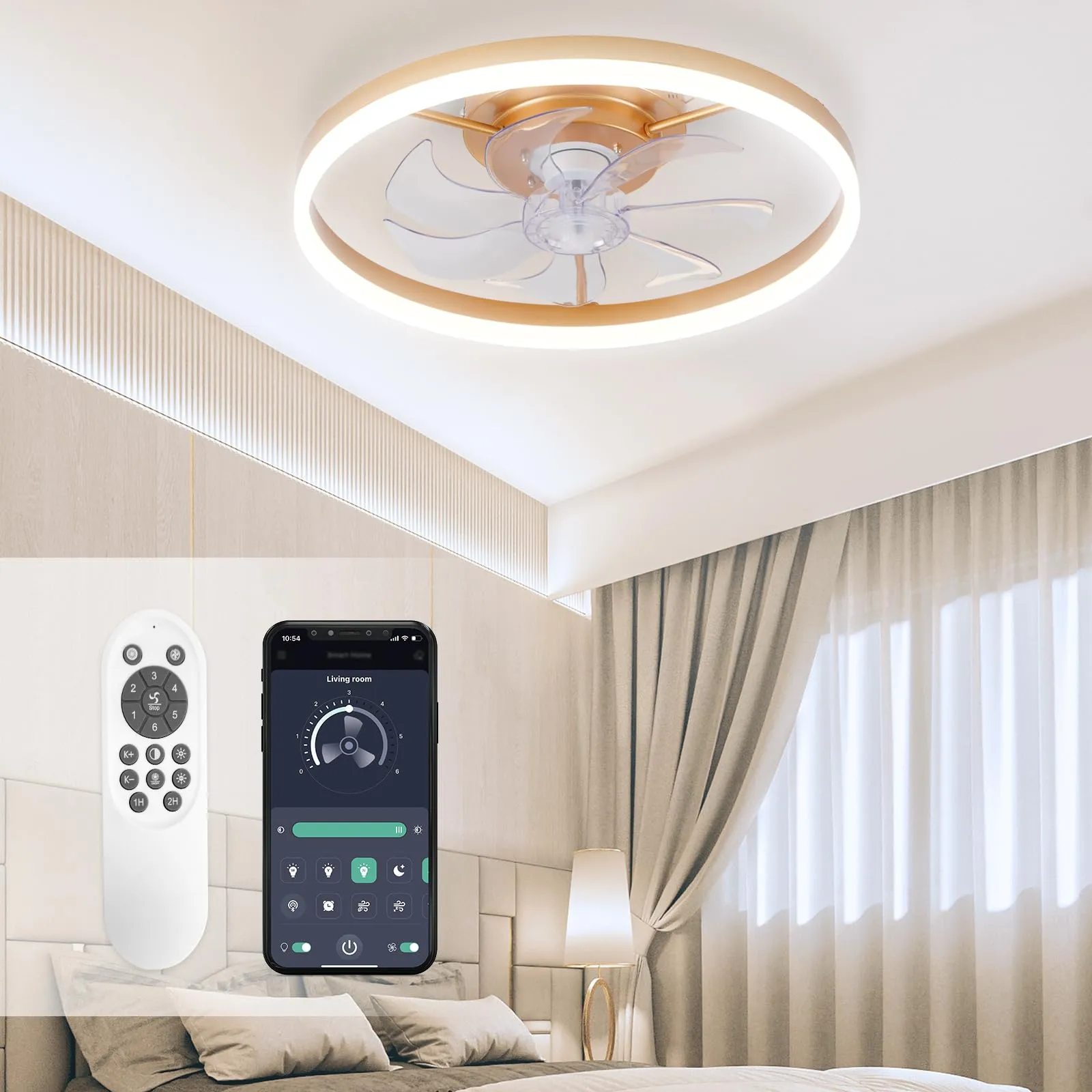 STERREN Modern Ceiling Fans with Lights, Gold Fan Light with Remote