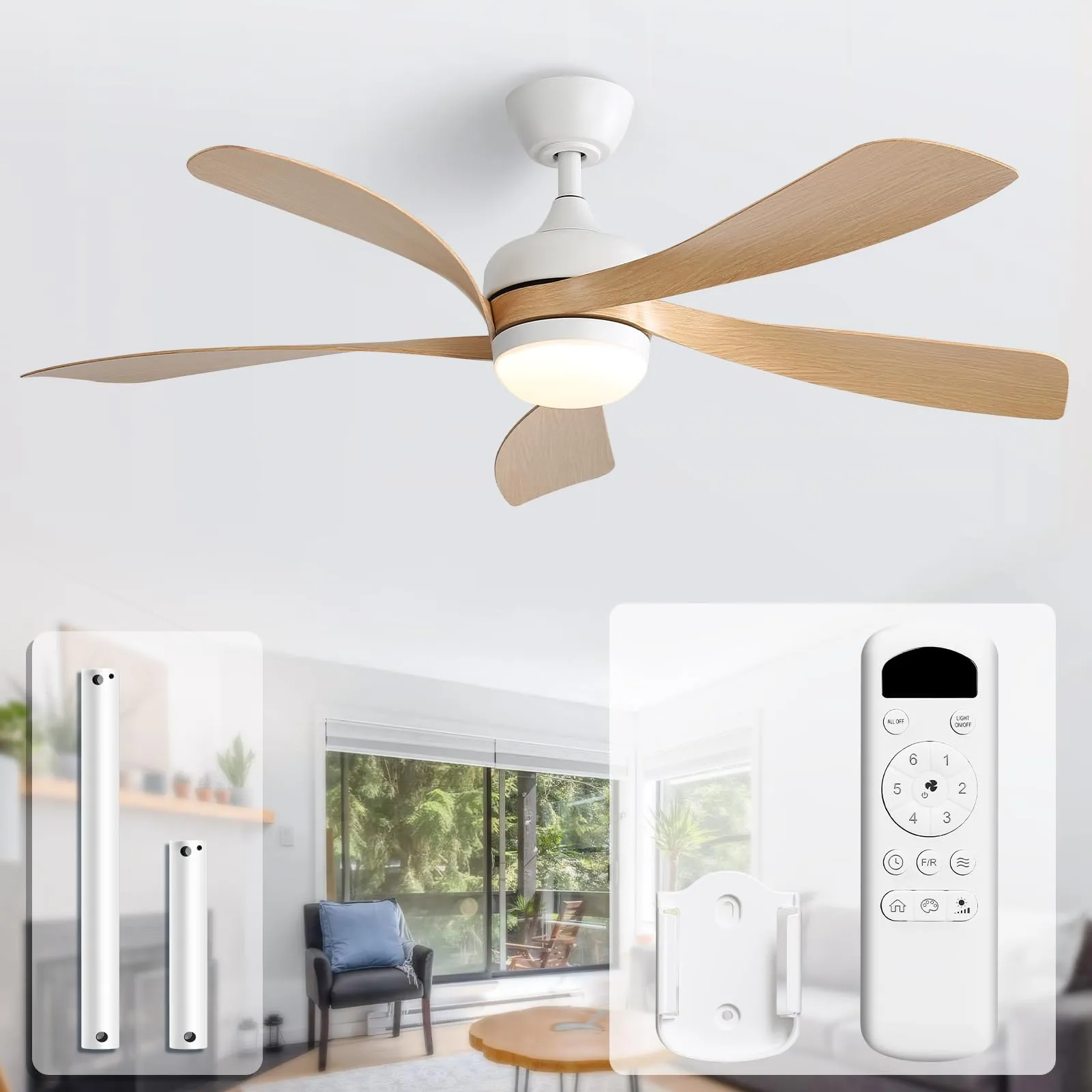 Sofucor 52 Inch Ceiling Fan with Light, 5 ABS Blades