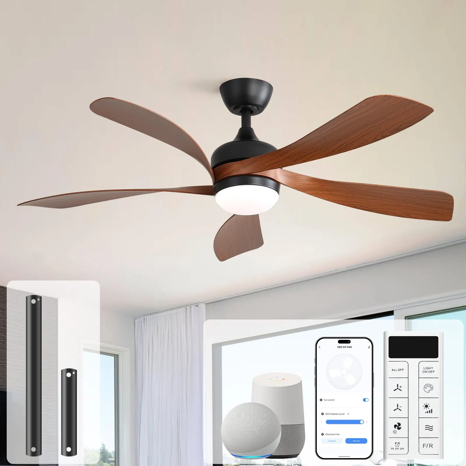 Sofucor 52 Inch Smart Modern Ceiling Fan with Light Indoor/Outdoor Brown | Alexa/Google Assistant/APP/Remote Control, Reversible DC Motor, Timer, 6-Speed, 3CCT for Living Room Bedroom Patio Farmhouse