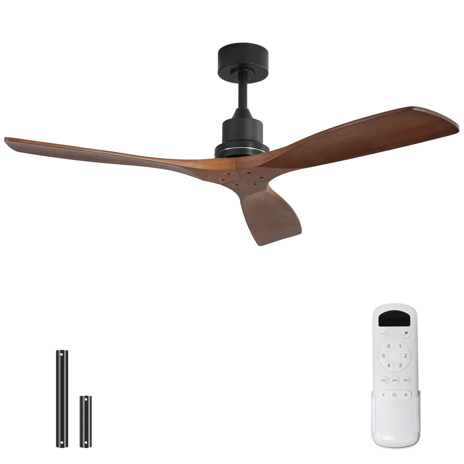 Sofucor 52 Inch Wood Ceiling Fan No Light, Modern Indoor/Covered Outdoor