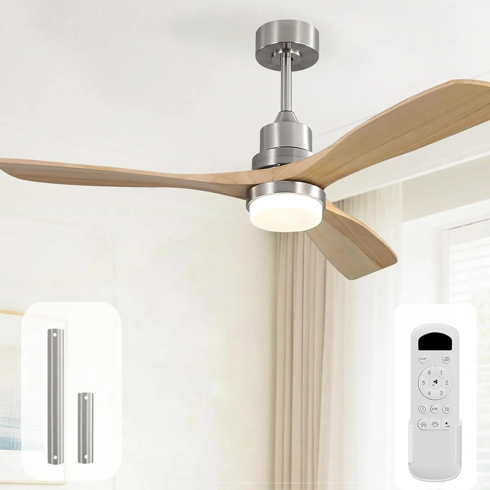 Sofucor 52 Inch Wood Ceiling Fans with Lights and Remote, Indoor/Outdoor