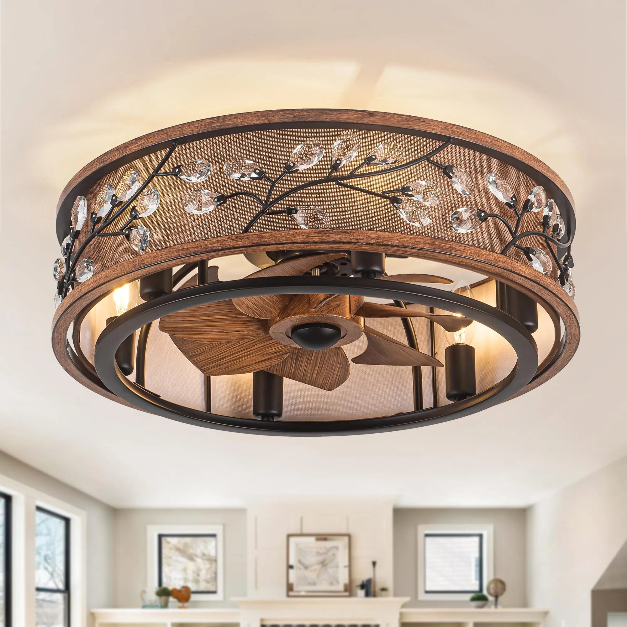 WWM 20" Low Profile Farmhouse Fandelier Ceiling Fan with Lights