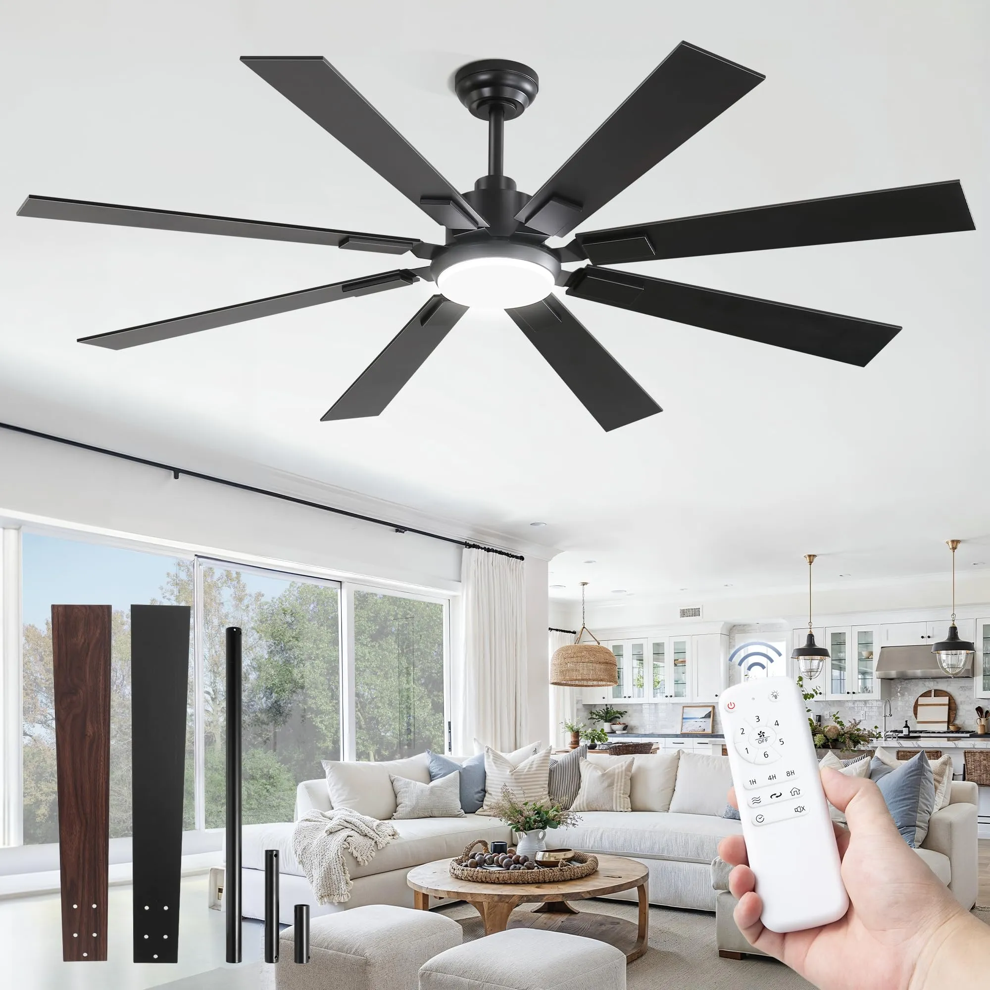 ZMISHIBO 62" Ceiling Fans with Lights for Patio, Living Room, Remote